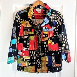 Just B Multicolor Full Zip Ruffle Front Cotton Anorak Jacket